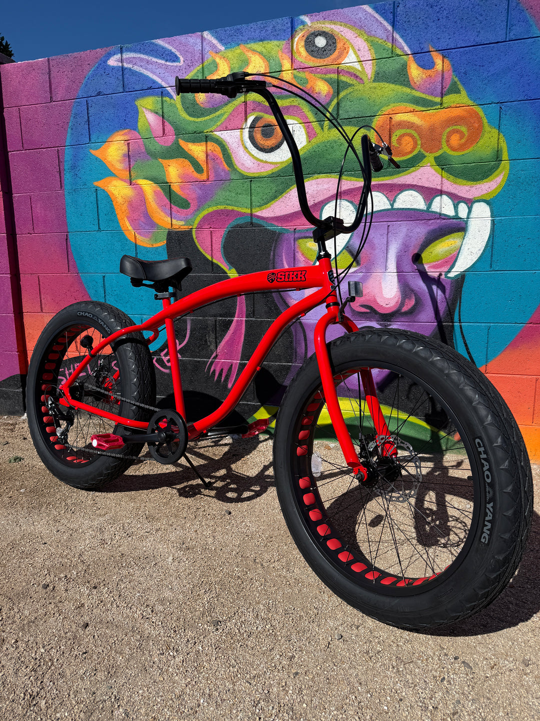 **New Color!** SIKK UFO Fat Tire 7 Speed Red Frame Black Wheels - SIKK BICYCLES