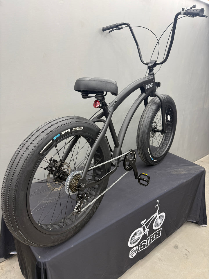 SIKK SS Aluminum Frame Flat Black 7 Speed UFO Fat Tire Cruiser - SIKK BICYCLES