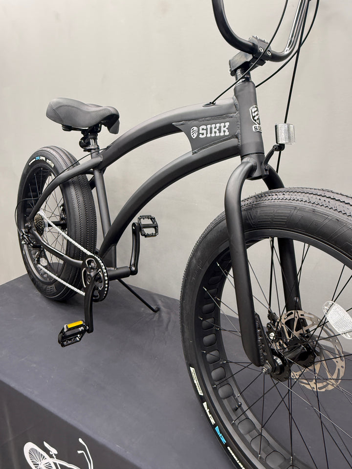 SIKK SS Aluminum Frame Flat Black 7 Speed UFO Fat Tire Cruiser - SIKK BICYCLES