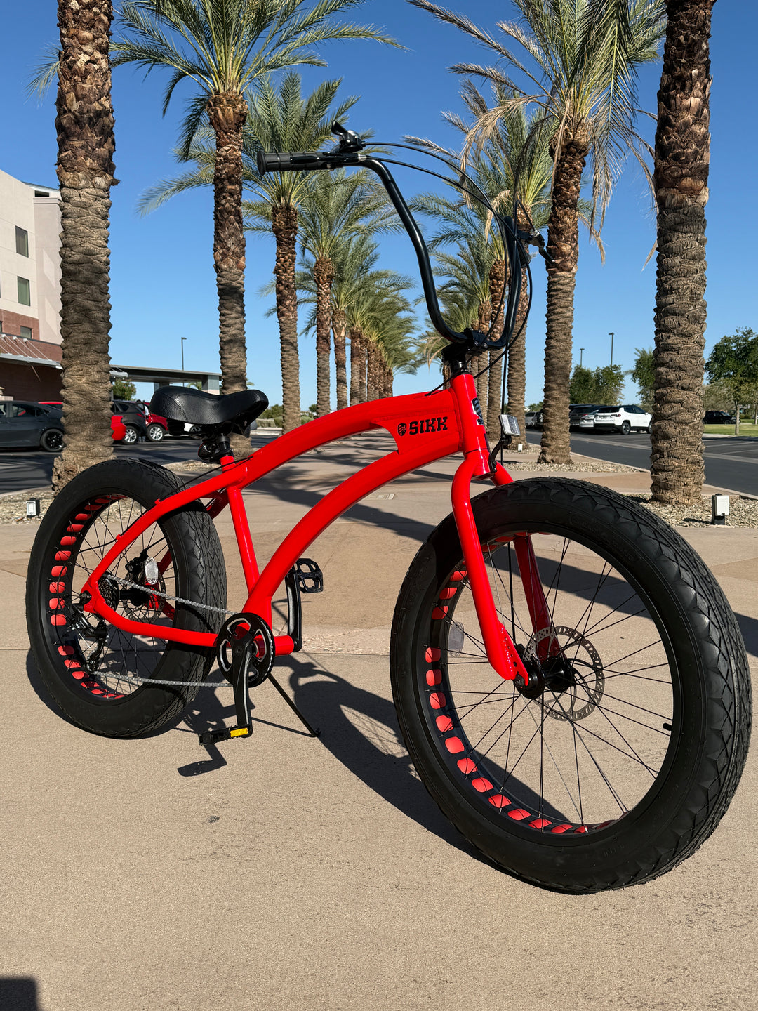 **New Color!** SIKK SS Aluminum Red Frame 7 Speed UFO Fat Tire Cruiser - SIKK BICYCLES