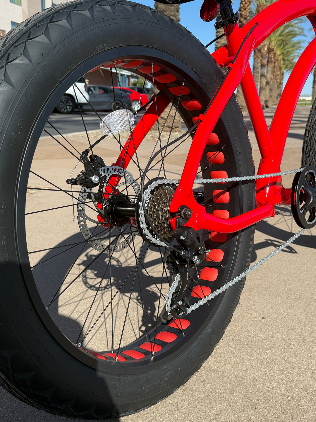 **New Color!** SIKK SS Aluminum Red Frame 7 Speed UFO Fat Tire Cruiser - SIKK BICYCLES