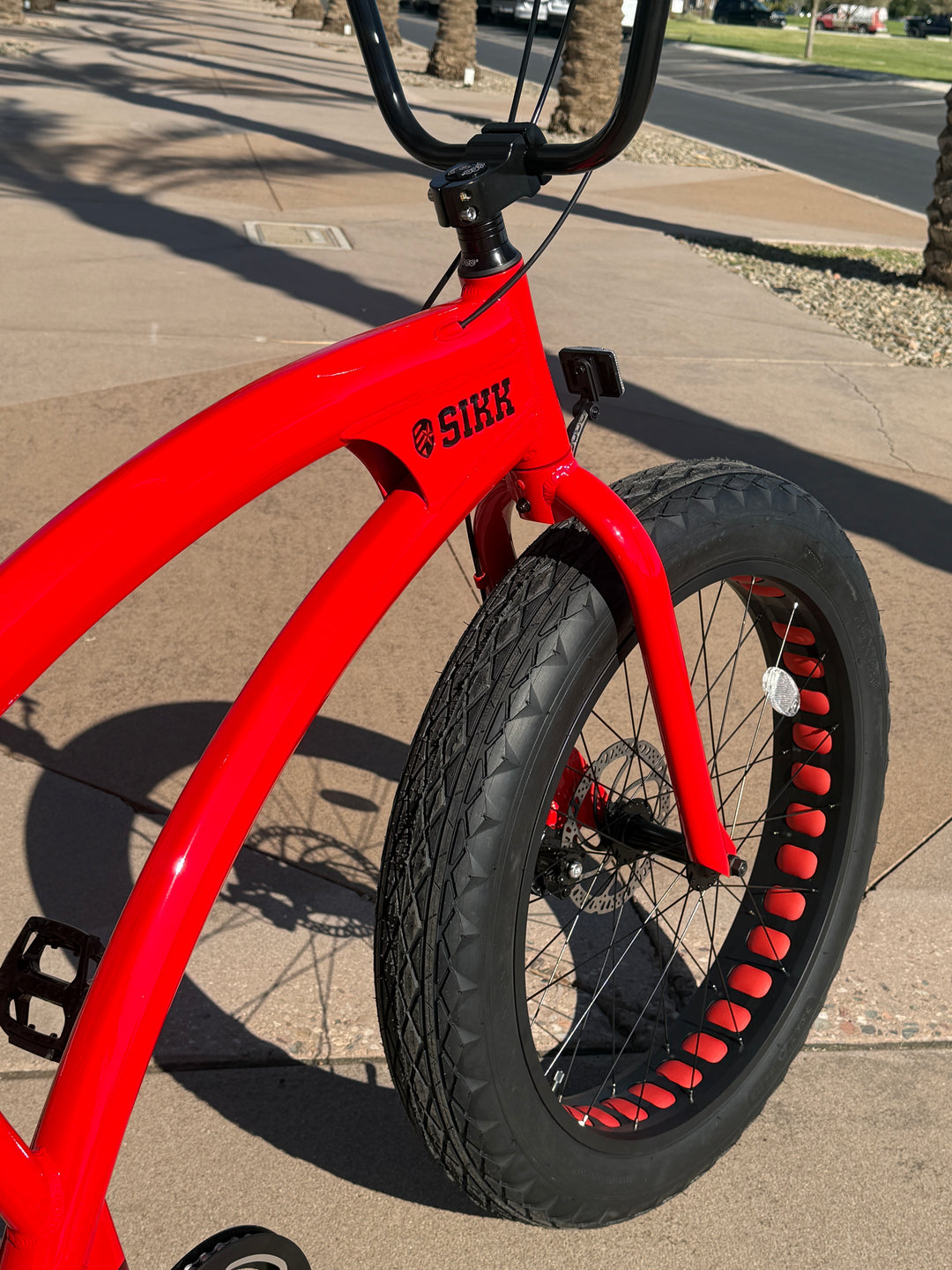 **New Color!** SIKK SS Aluminum Red Frame 7 Speed UFO Fat Tire Cruiser