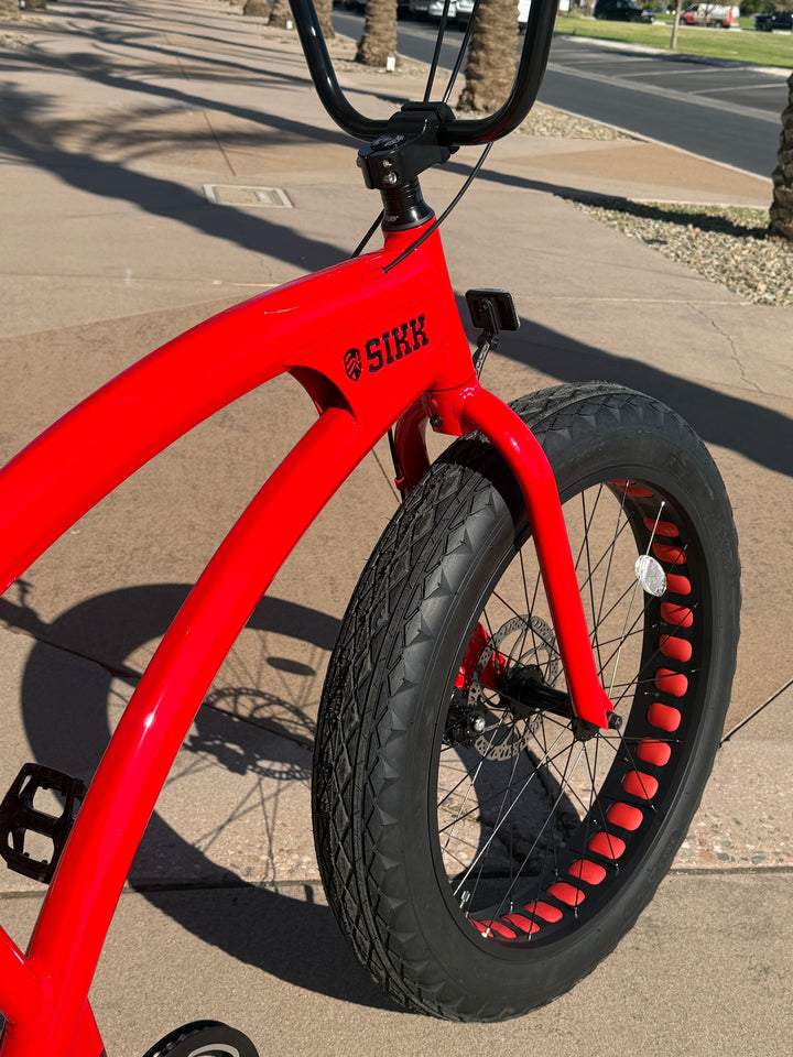 **New Color!** SIKK SS Aluminum Red Frame 7 Speed UFO Fat Tire Cruiser