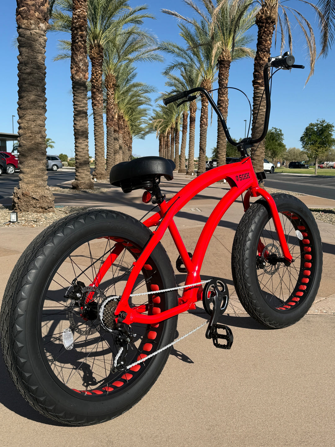 **New Color!** SIKK SS Aluminum Red Frame 7 Speed UFO Fat Tire Cruiser - SIKK BICYCLES