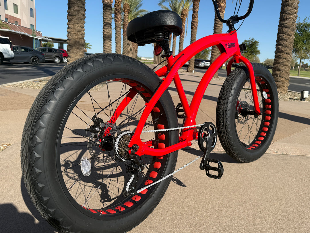 **New Color!** SIKK SS Aluminum Red Frame 7 Speed UFO Fat Tire Cruiser