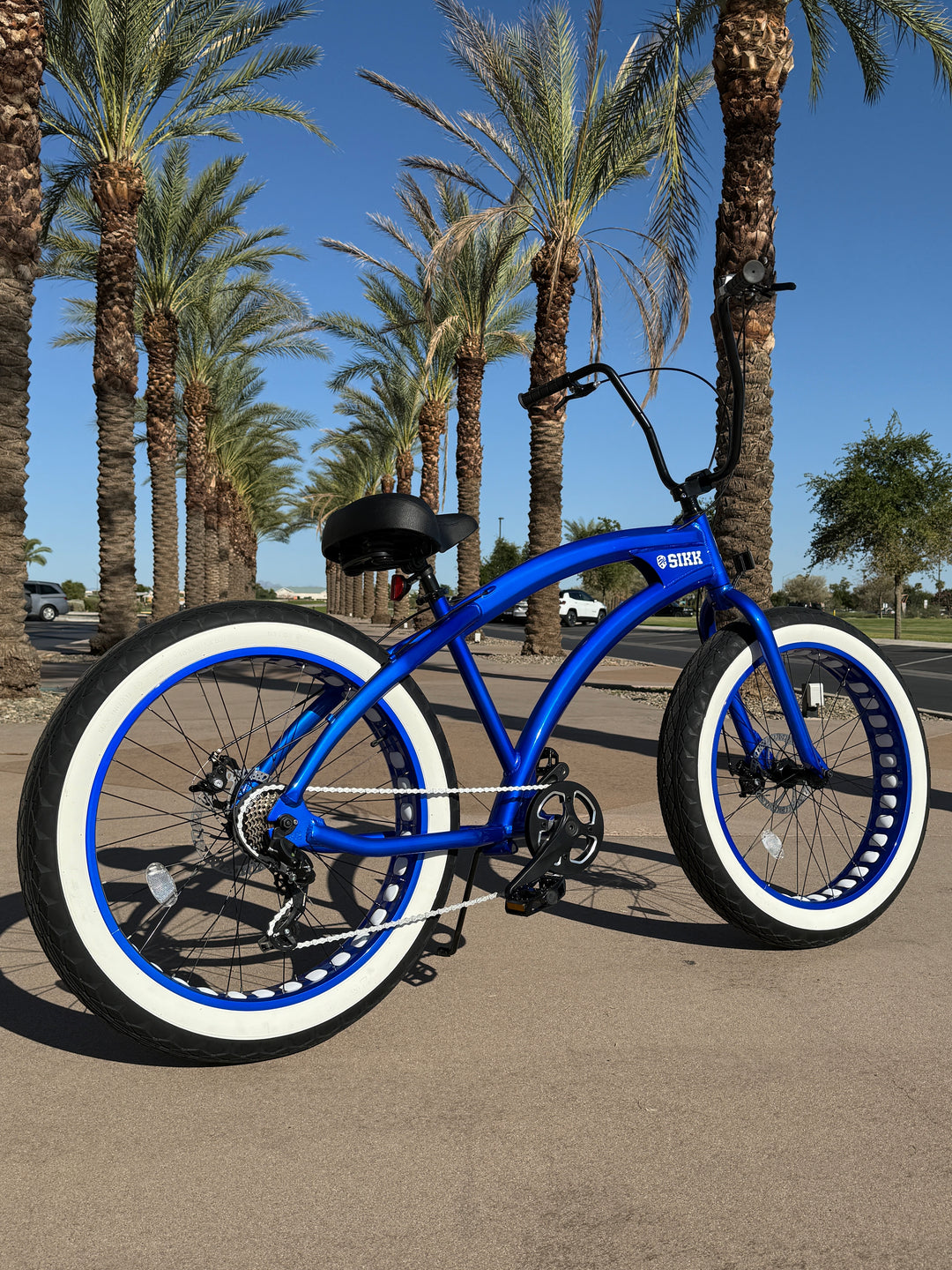 **New Color!** SIKK SS Aluminum Electric Blue Frame 7 Speed UFO Fat Tire Cruiser