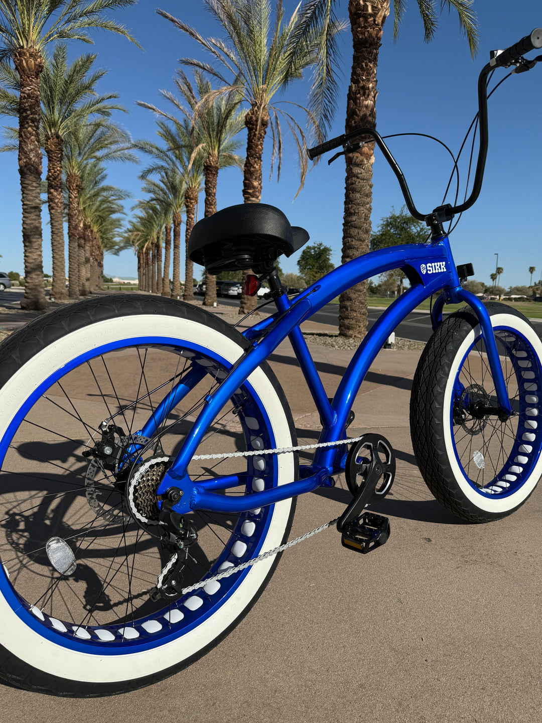 **New Color!** SIKK SS Aluminum Electric Blue Frame 7 Speed UFO Fat Tire Cruiser - SIKK BICYCLES