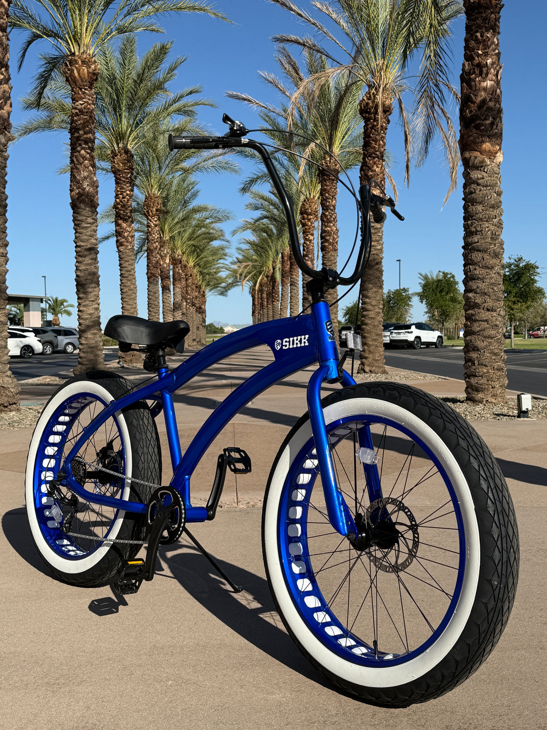 **New Color!** SIKK SS Aluminum Electric Blue Frame 7 Speed UFO Fat Tire Cruiser