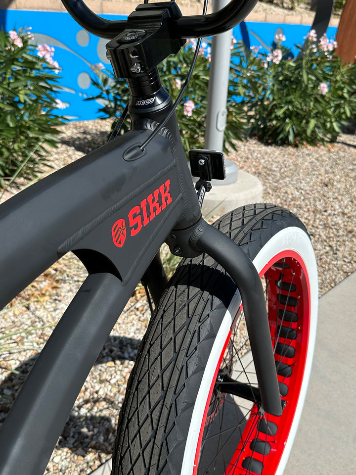SIKK SS Aluminum Frame Flat Black w/ Red Wheels 7 Speed UFO Fat Tire Cruiser - SIKK BICYCLES
