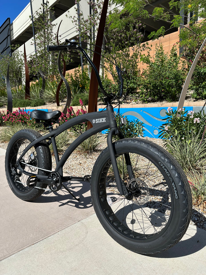 SIKK SS Aluminum Frame Flat Black 7 Speed UFO Fat Tire Cruiser - SIKK BICYCLES