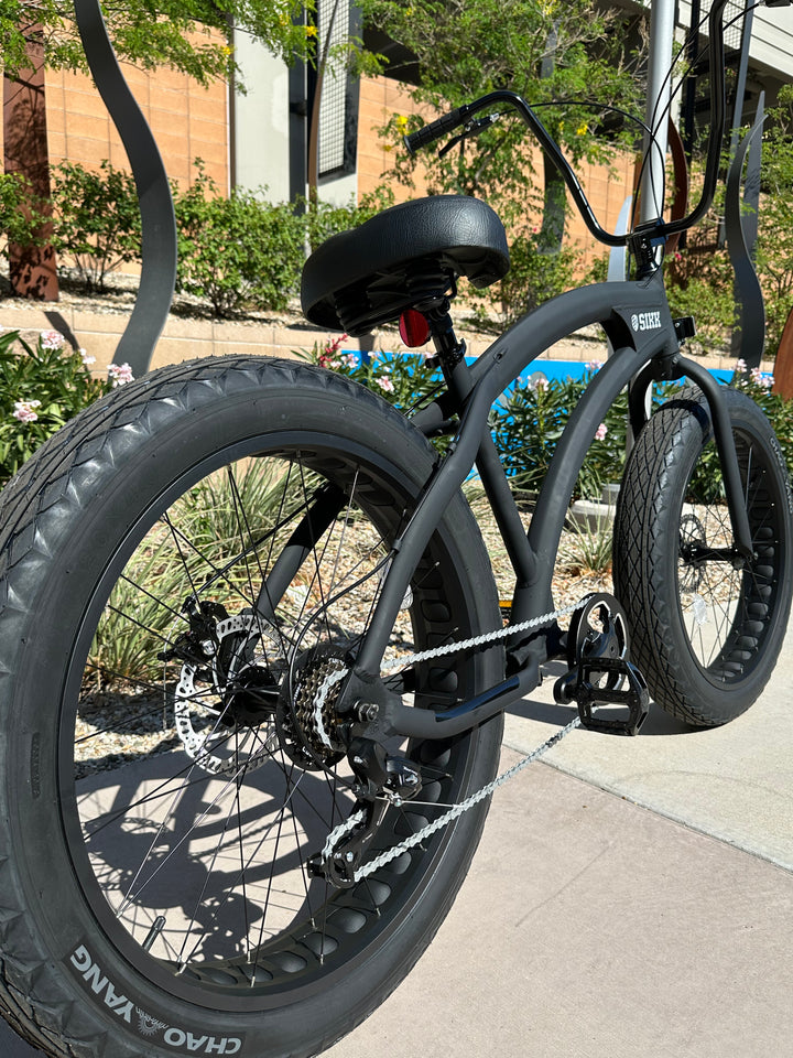 SIKK SS Aluminum Frame Flat Black 7 Speed UFO Fat Tire Cruiser - SIKK BICYCLES