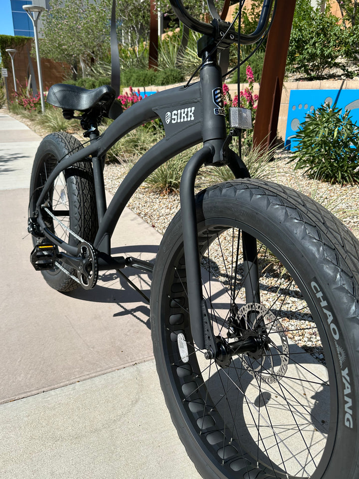 SIKK SS Aluminum Frame Flat Black 7 Speed UFO Fat Tire Cruiser - SIKK BICYCLES