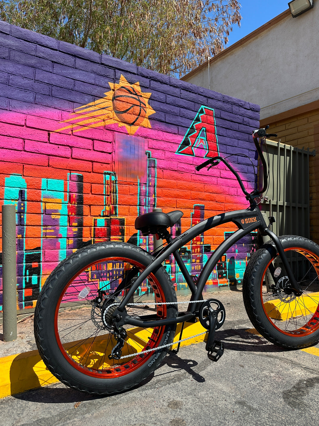 Sikk SS Aluminum Frame Flat Black- Copper Wheels 7 Speed UFO Fat Tire Cruiser - SIKK BICYCLES