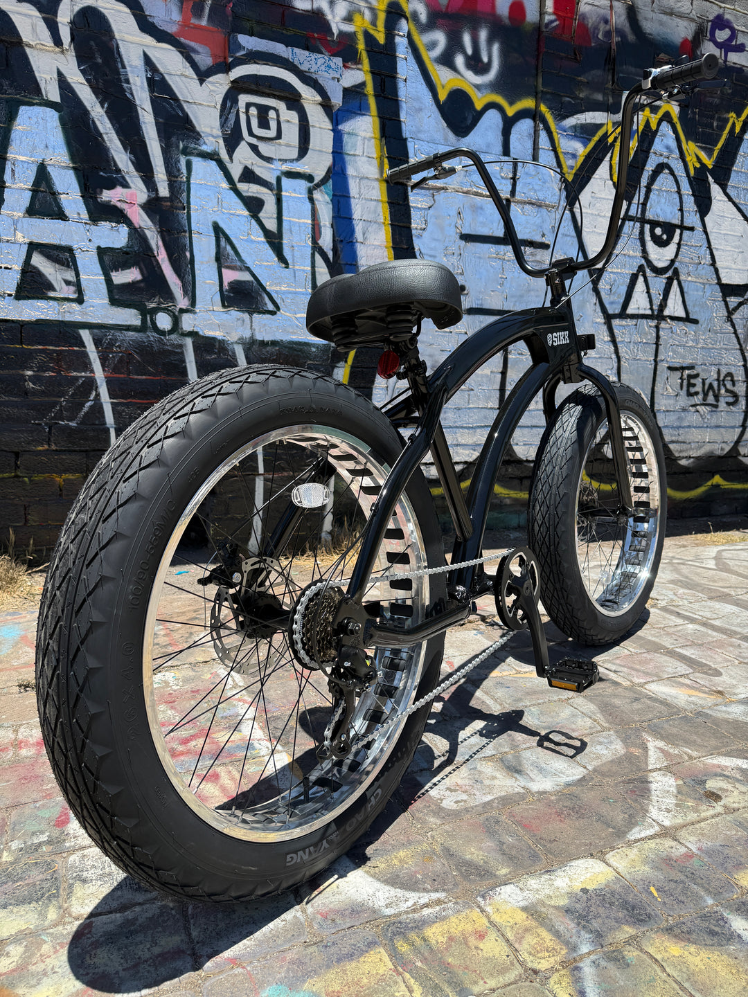 **NEW** SIKK SS Aluminum Frame Gloss Black Polished Wheels 7 Speed UFO Fat Tire Cruiser