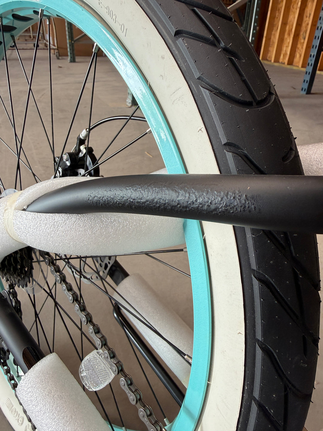 Paint Defect See Photos SIKK Wide Ride 7 Speed Ladies - Flat Black Frame Teal Wheels Whitewall Tires
