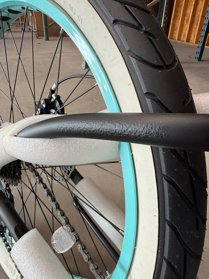 Paint Defect See Photos SIKK Wide Ride 7 Speed Ladies - Flat Black Frame Teal Wheels Whitewall Tires