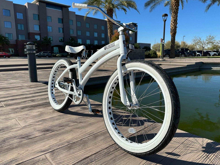 Ladies SIKK Wide Ride SS Aluminum Frame Single Speed White Frame White Wheels Whitewall Tires - SIKK BICYCLES