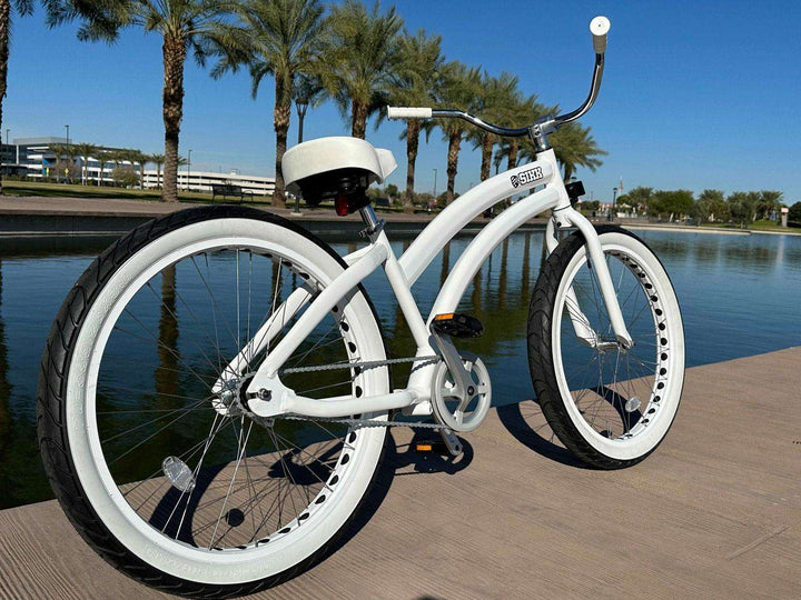 Ladies SIKK Wide Ride SS Aluminum Frame Single Speed White Frame White Wheels Whitewall Tires - SIKK BICYCLES
