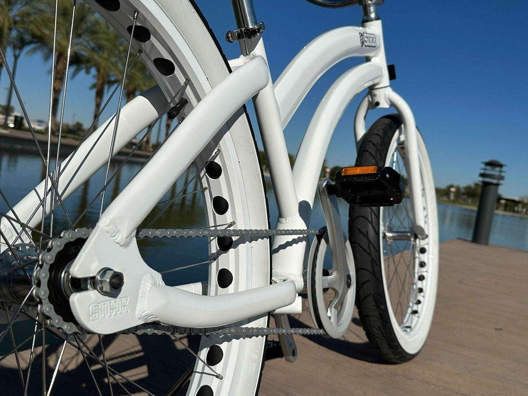 Ladies SIKK Wide Ride SS Aluminum Frame Single Speed White Frame White Wheels Whitewall Tires - SIKK BICYCLES