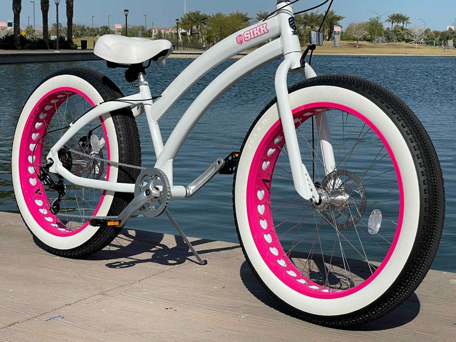 White Frame Pink Heart Wheels UFO Cruiser – SIKK SS Aluminum