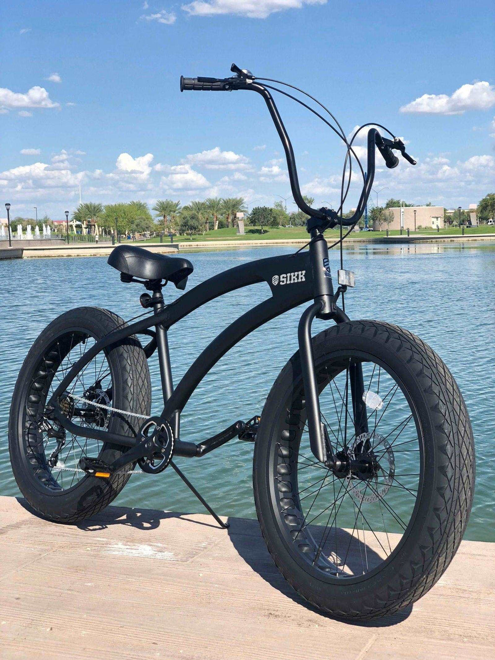 SIKK SS Aluminum Frame Flat Black 7 Speed UFO Fat Tire Cruiser - SIKK BICYCLES