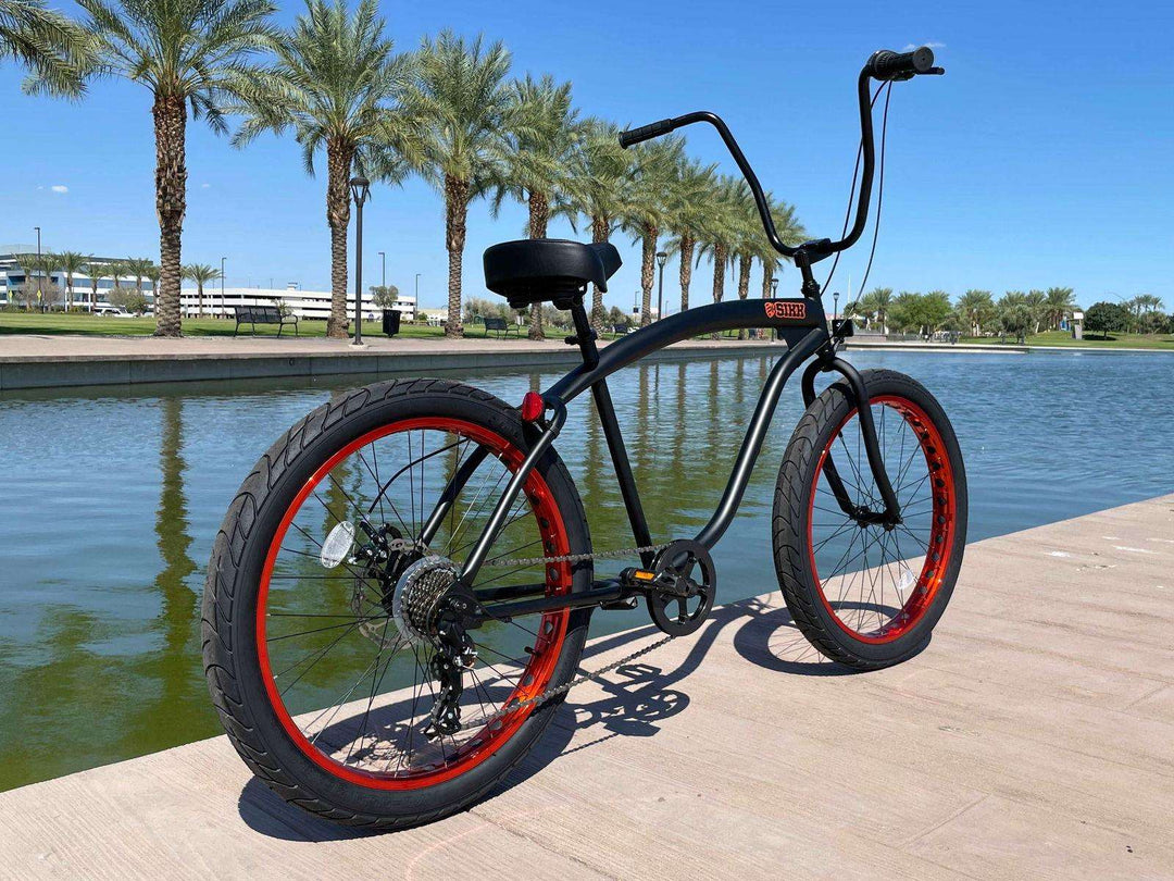 SIKK Wide Ride 7 Speed - Flat Black Frame Copper Wheels - SIKK BICYCLES