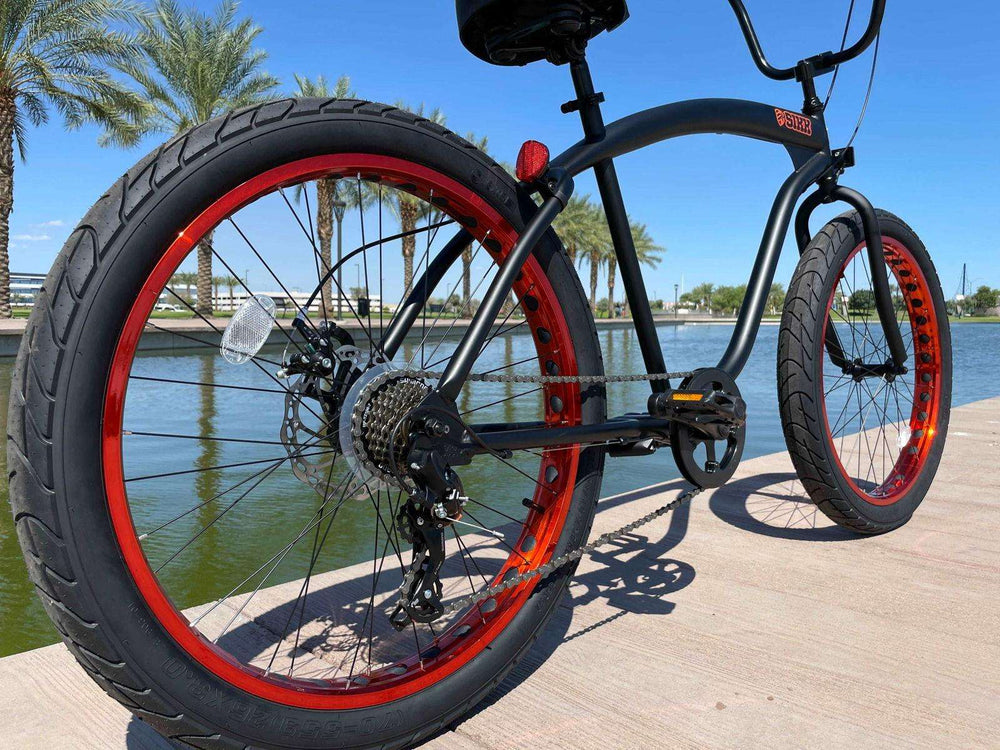 SIKK Wide Ride 7 Speed - Flat Black Frame Copper Wheels - SIKK BICYCLES