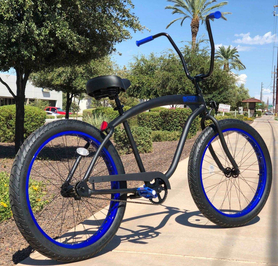 SIKK Wide Ride Flat Black Frame Blue Wheels Black Tires Single Speed - SIKK BICYCLES