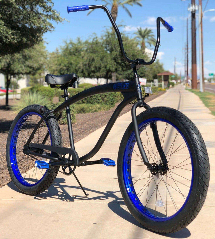 SIKK Wide Ride Flat Black Frame Blue Wheels Black Tires Single Speed - SIKK BICYCLES