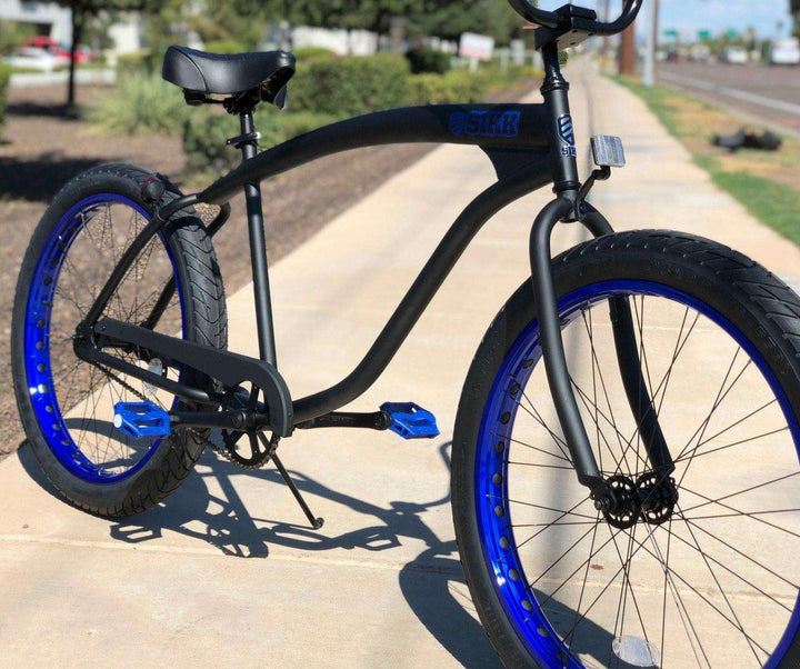 SIKK Wide Ride Flat Black Frame Blue Wheels Black Tires Single Speed - SIKK BICYCLES