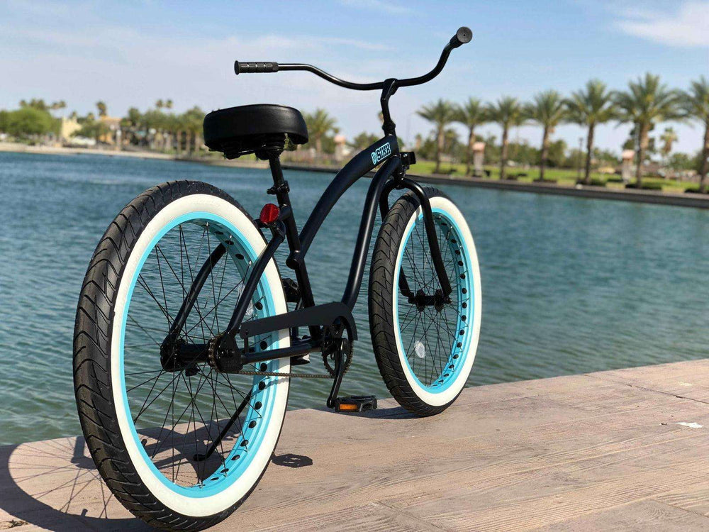 SIKK Wide Ride Ladies - Flat Black Frame Teal Wheels - Single Speed - SIKK BICYCLES