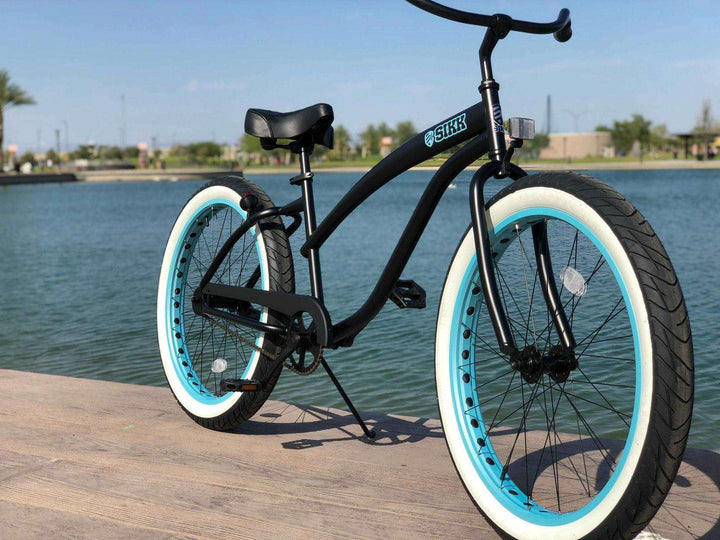 SIKK Wide Ride Ladies - Flat Black Frame Teal Wheels - Single Speed - SIKK BICYCLES