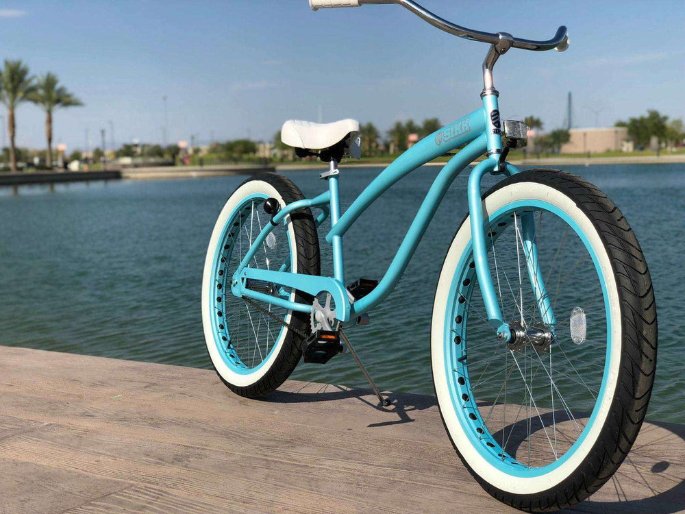 SIKK Wide Ride Ladies - Teal Frame Teal Wheels Whitewall Tires - Single Speed - SIKK BICYCLES