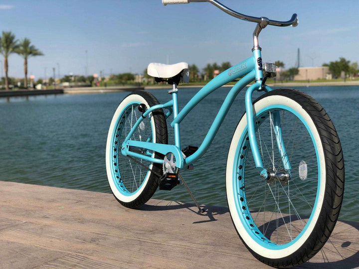 SIKK Wide Ride Ladies - Teal Frame Teal Wheels Whitewall Tires - Single Speed - SIKK BICYCLES
