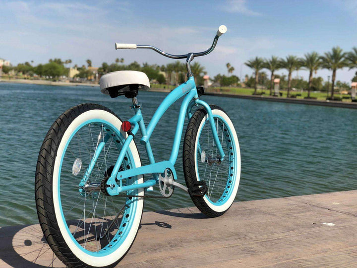 SIKK Wide Ride Ladies - Teal Frame Teal Wheels Whitewall Tires - Single Speed - SIKK BICYCLES