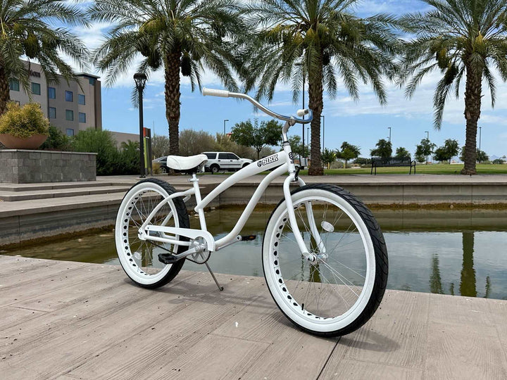 SIKK Wide Ride Ladies - White Frame White Wheels Whitewall Tires - Single Speed - SIKK BICYCLES