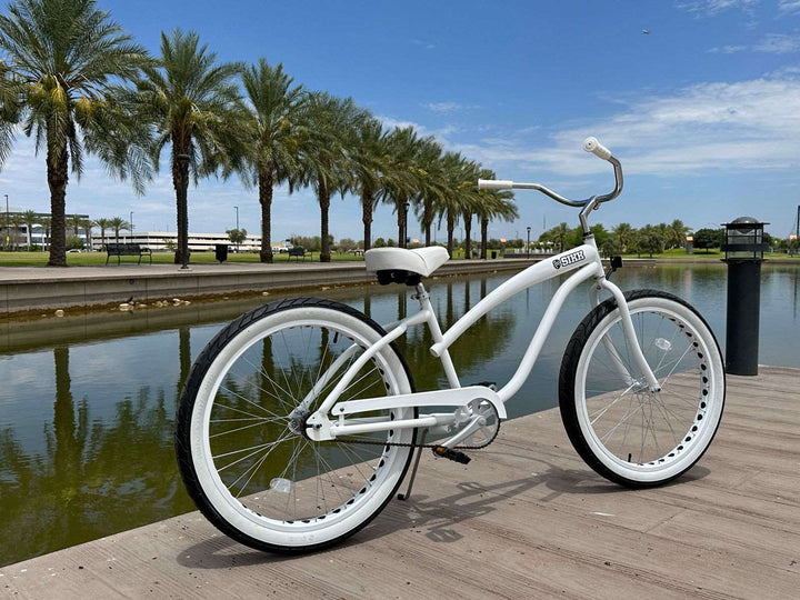 SIKK Wide Ride Ladies - White Frame White Wheels Whitewall Tires - Single Speed - SIKK BICYCLES
