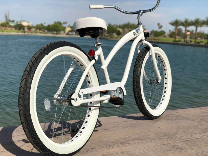 SIKK Wide Ride Ladies - White Frame White Wheels Whitewall Tires - Single Speed - SIKK BICYCLES