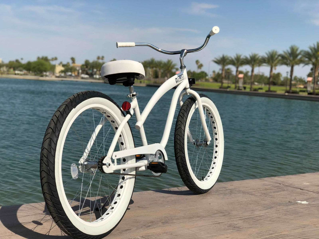 SIKK Wide Ride Ladies - White Frame White Wheels Whitewall Tires - Single Speed - SIKK BICYCLES