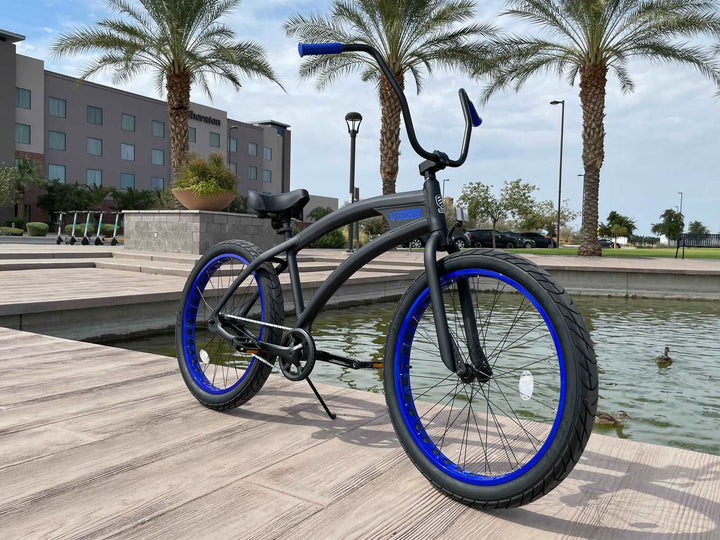 SIKK Wide Ride SS Aluminum Frame Single Speed Flat Black Frame Blue Wheels - SIKK BICYCLES