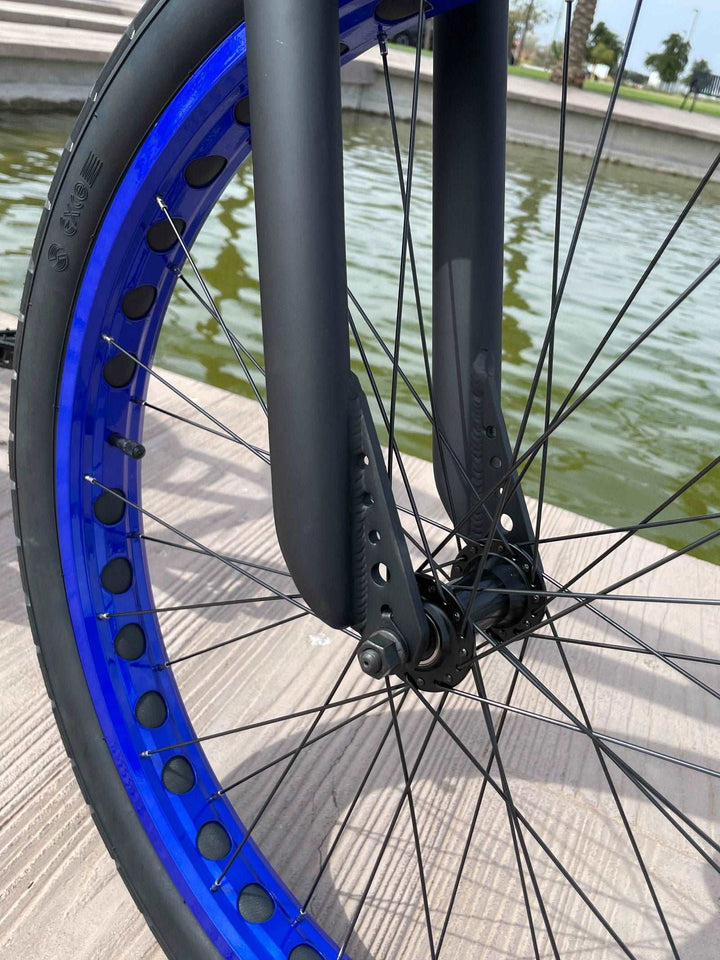 SIKK Wide Ride SS Aluminum Frame Single Speed Flat Black Frame Blue Wheels - SIKK BICYCLES