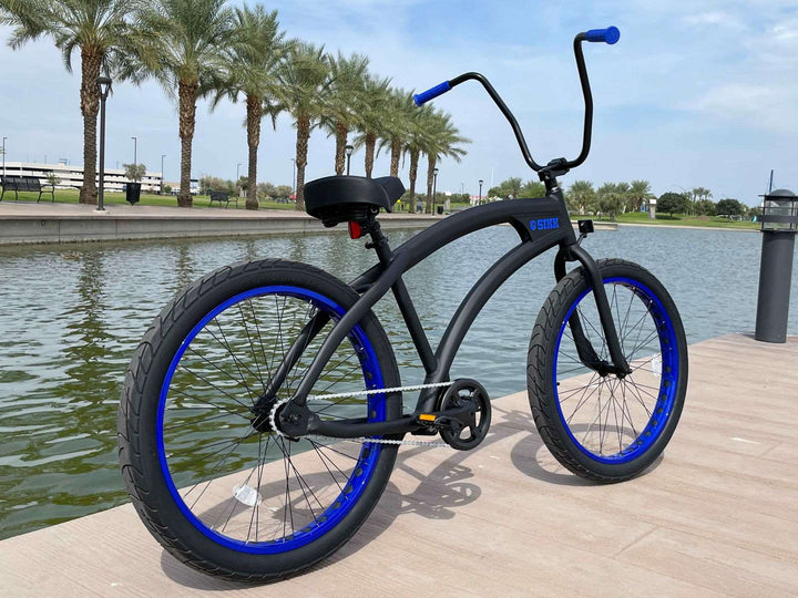 SIKK Wide Ride SS Aluminum Frame Single Speed Flat Black Frame Blue Wheels - SIKK BICYCLES