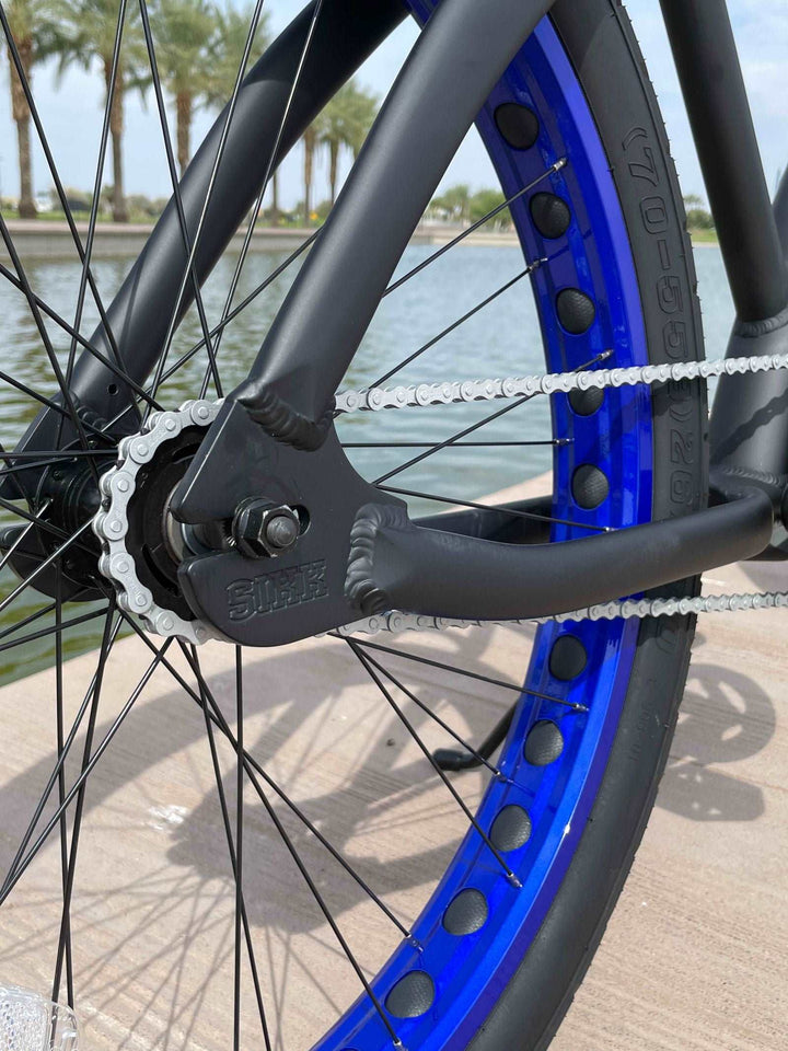 SIKK Wide Ride SS Aluminum Frame Single Speed Flat Black Frame Blue Wheels - SIKK BICYCLES