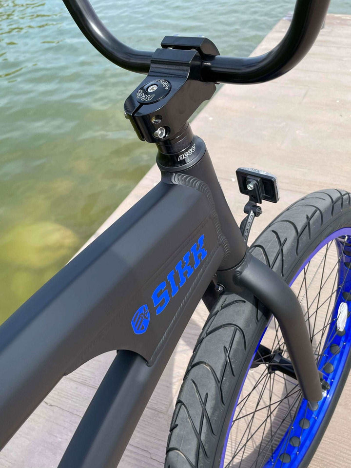 SIKK Wide Ride SS Aluminum Frame Single Speed Flat Black Frame Blue Wheels - SIKK BICYCLES
