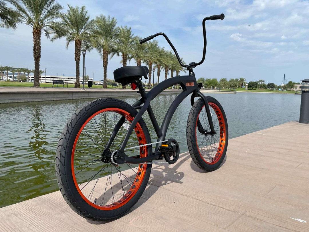 SIKK Wide Ride SS Aluminum Frame Single Speed Flat Black Frame Copper Wheels - SIKK BICYCLES
