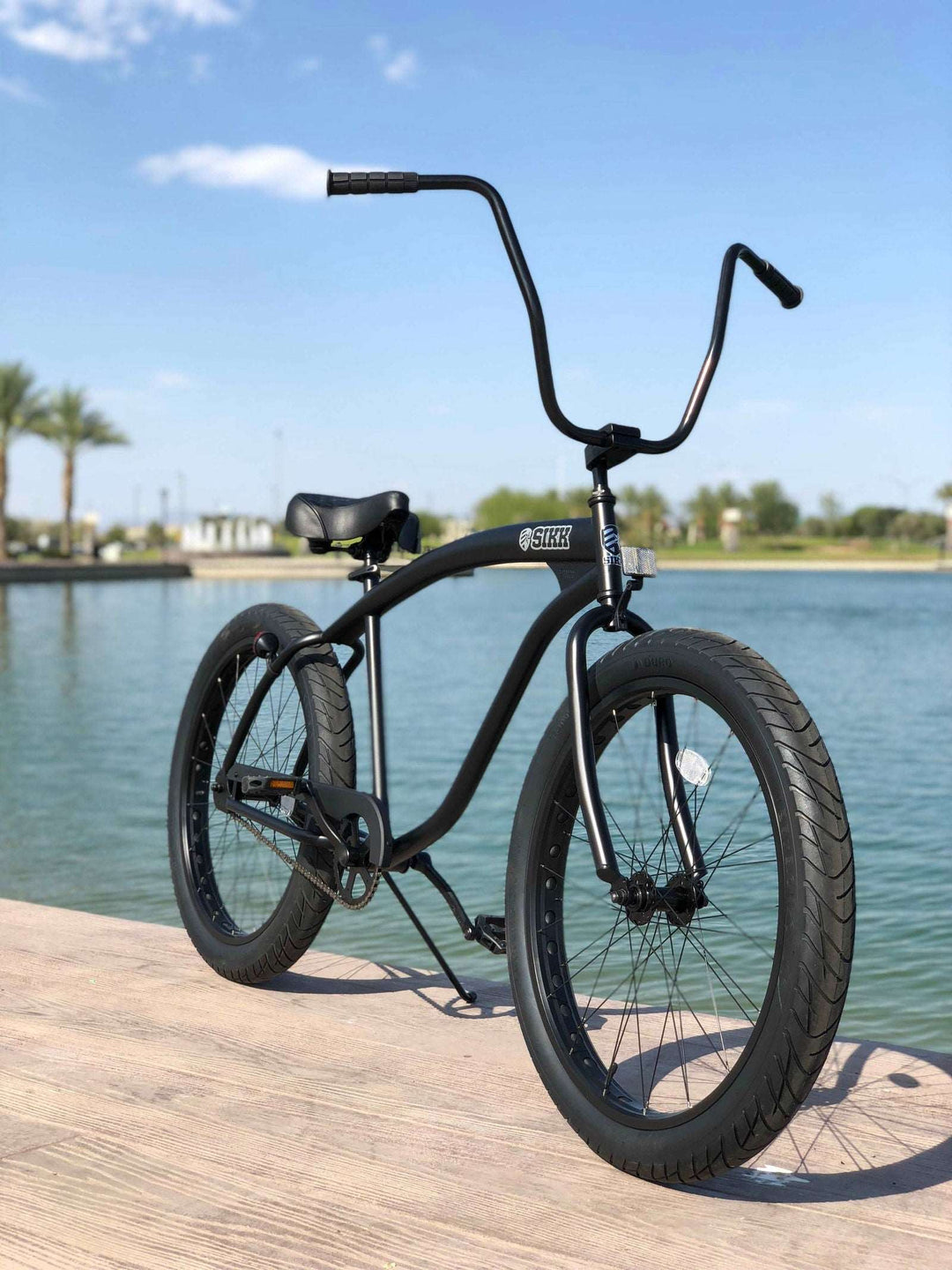 SIKK Wide Ride Single Speed 3in Tire Cruiser Flat Black Frame Black Wheels Black Tires - SIKK BICYCLES