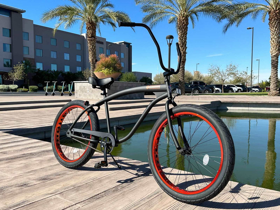 SIKK Wide Ride Single Speed 3in Tire Cruiser Flat Black Frame Copper Wheels - SIKK BICYCLES