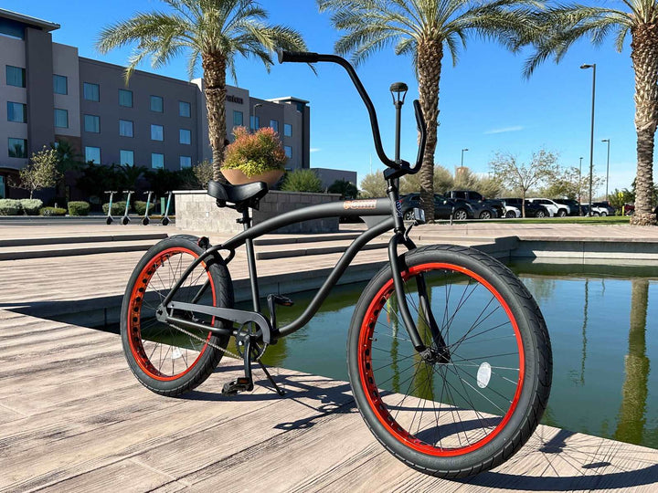 SIKK Wide Ride Single Speed 3in Tire Cruiser Flat Black Frame Copper Wheels - SIKK BICYCLES