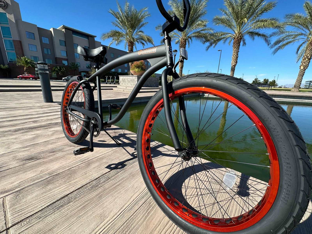 SIKK Wide Ride Single Speed 3in Tire Cruiser Flat Black Frame Copper Wheels - SIKK BICYCLES
