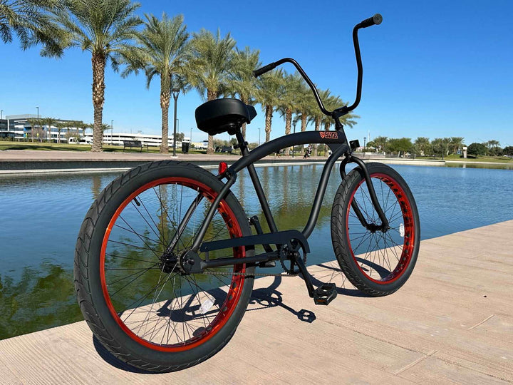 SIKK Wide Ride Single Speed 3in Tire Cruiser Flat Black Frame Copper Wheels - SIKK BICYCLES